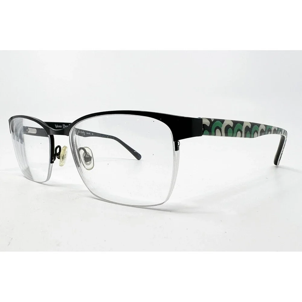 Vera Bradley Gabriella Eyeglasses Womens Black Half Rim Green Pattern 53-17-130